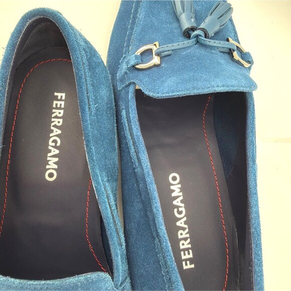Salvatore Ferragamo Blue Tassels Loafers Suede Formal Men Shoes Size 9E US10 main image 9